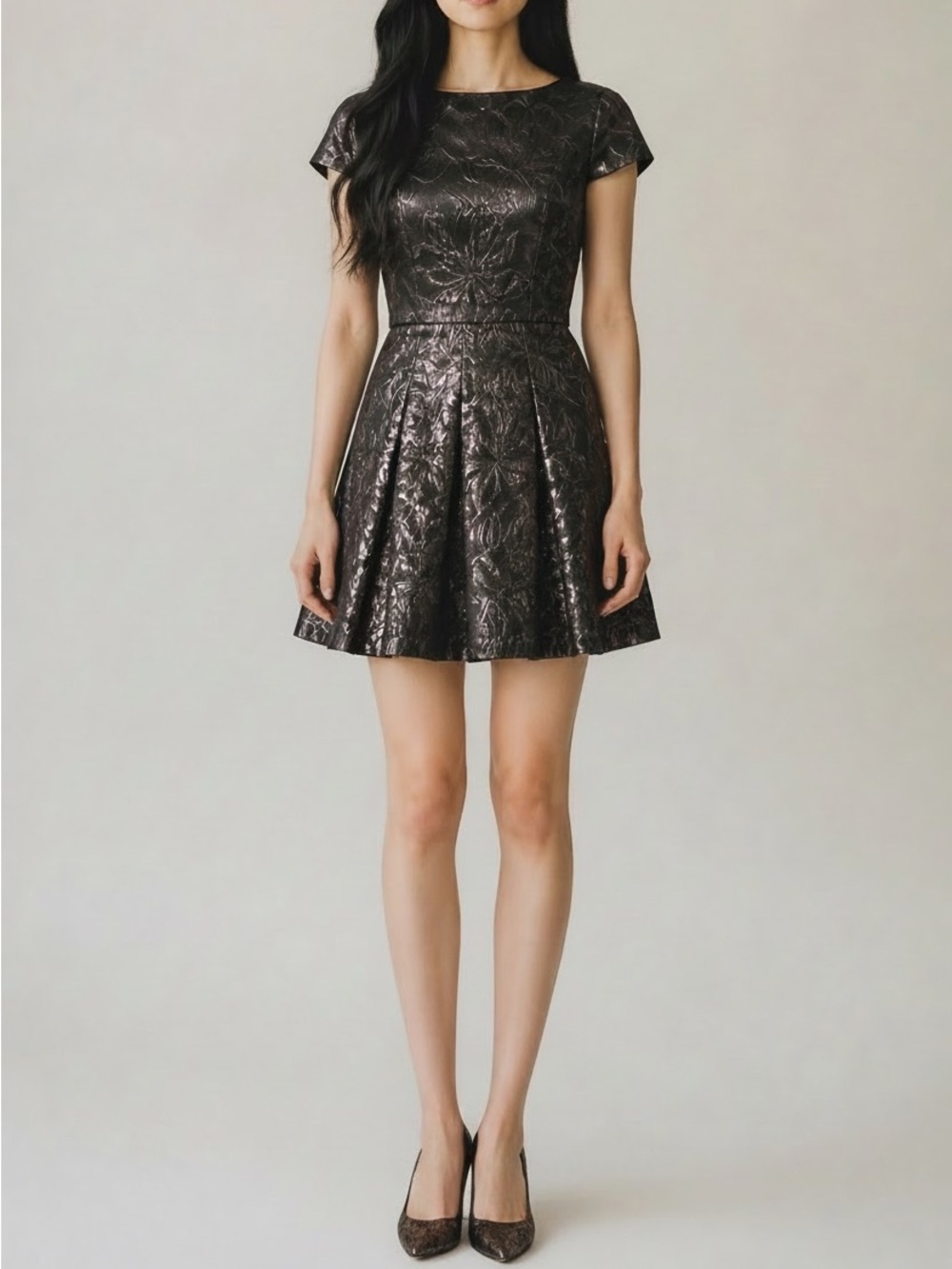 Alice + Olivia Black Metallic Floral Jacquard Cocktail Dress Mini flawed xs